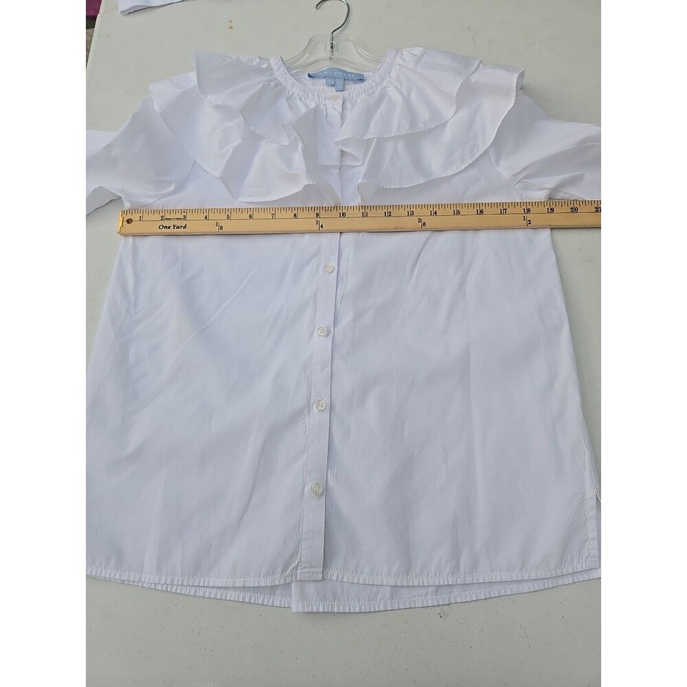 Hill House Home White Ruffle Collar Blouse XS Cotton Button Front Top - Picture 7 of 11